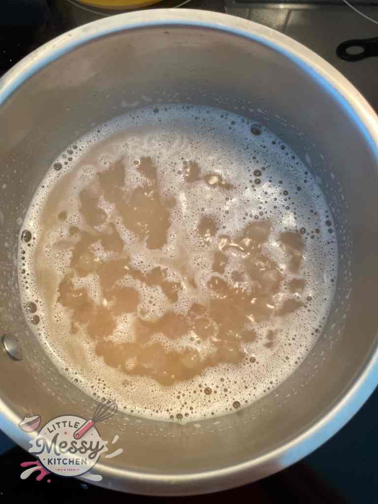 Boiling water in saucepan.