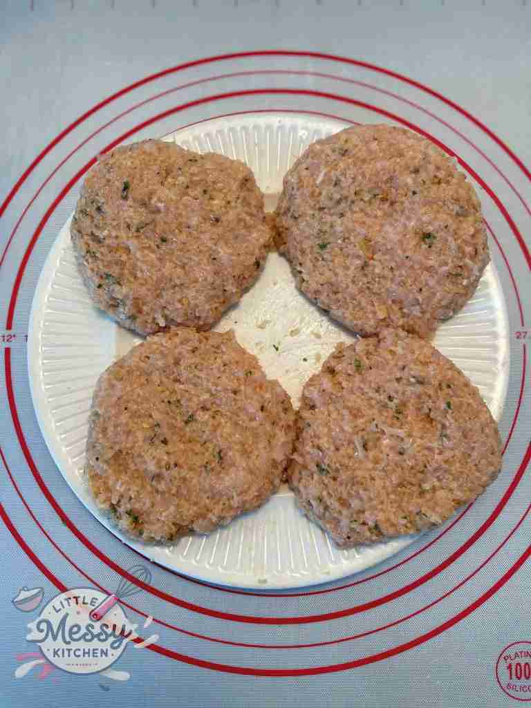 Chicken mixture formed in 4 equal patties.