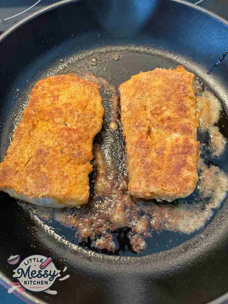 Cod filet, cooking in cast iron skillet