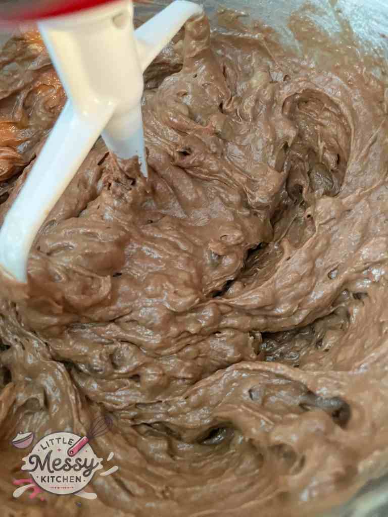 Banana and chocolate chips mixture added to the batter.