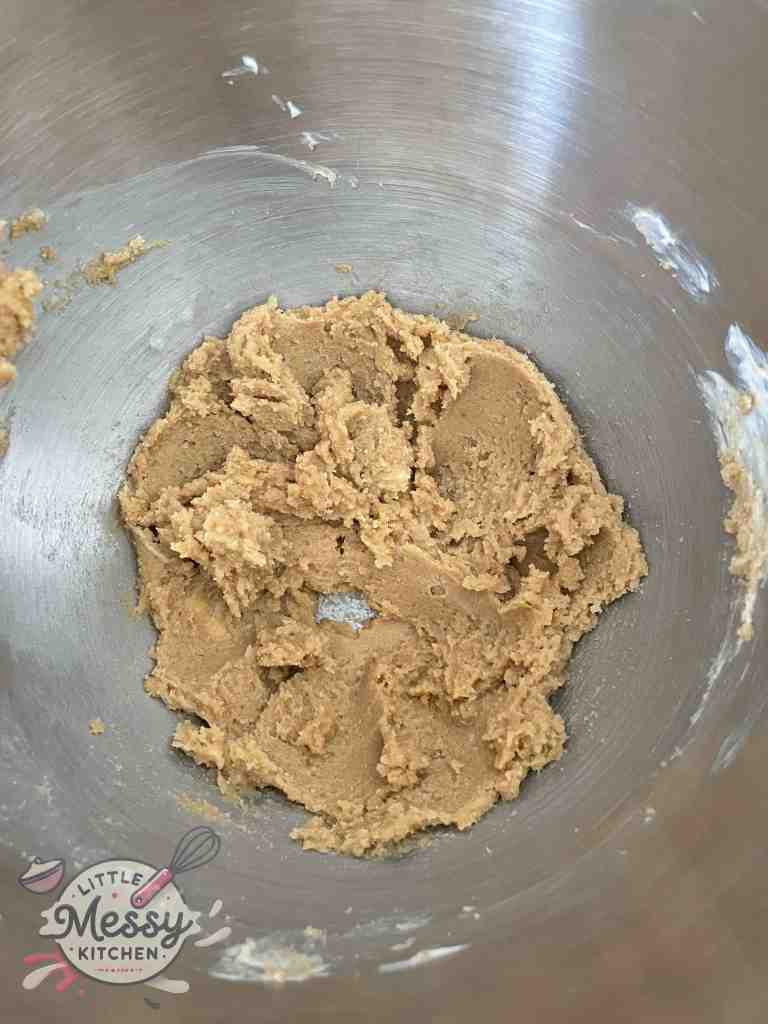 Butter and sugars creamed in a stand mixer