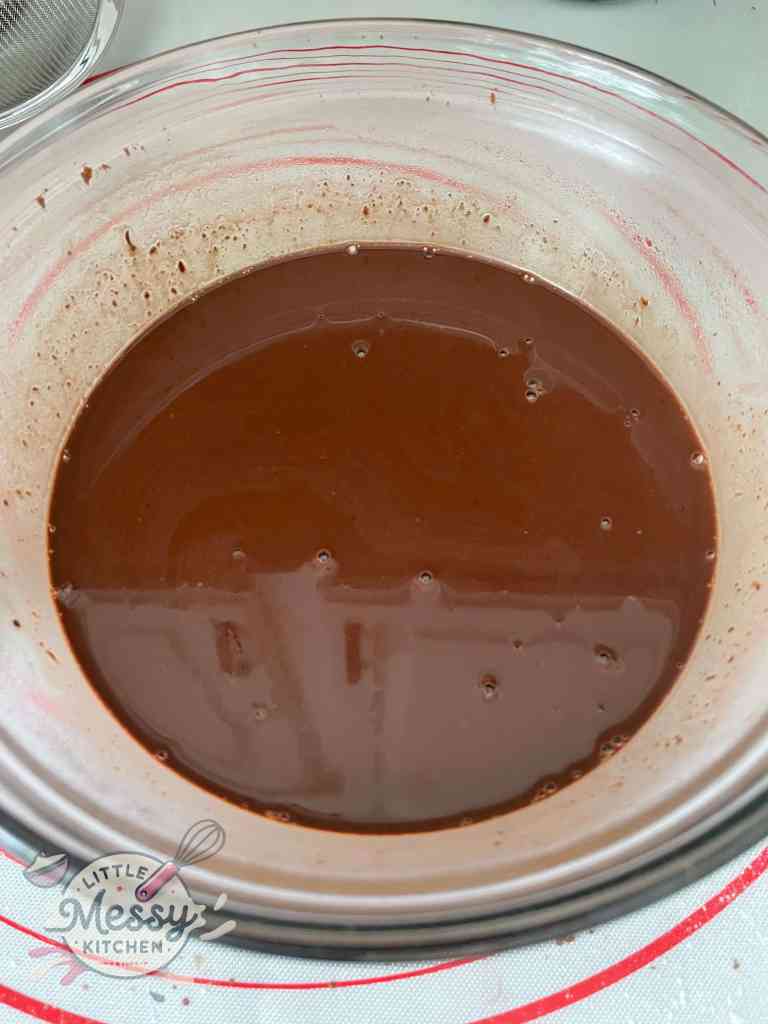 chocolate chips and cocoa powder melted with boiling water.