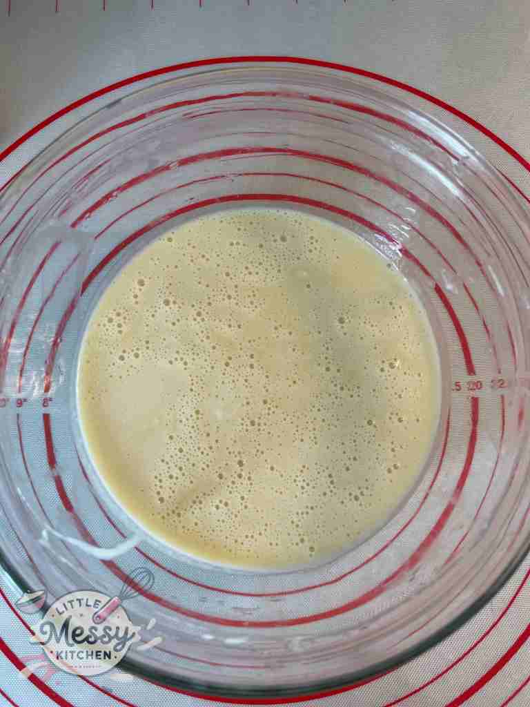 Eggs incorporated to the butter/flour mixture.