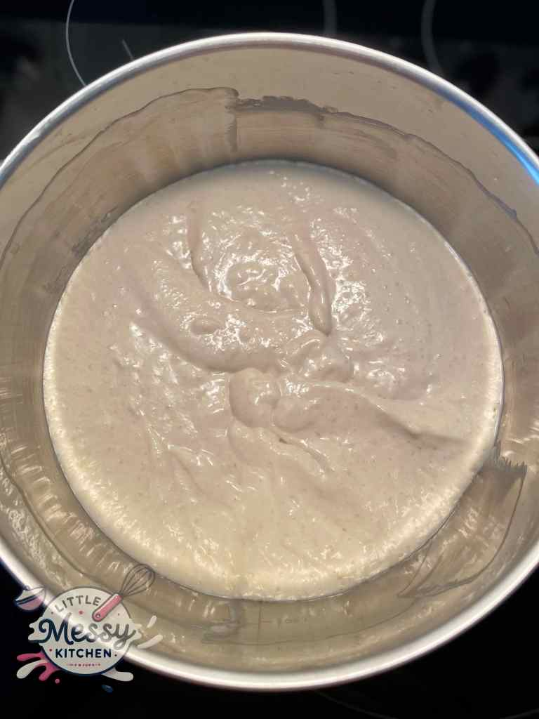 Waffle mix in a bowl ready to be used in a waffle maker.