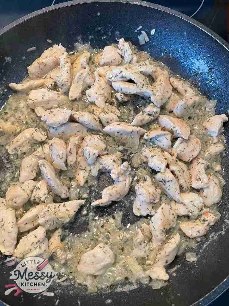 Sauce reduced in frying pan.