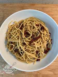 Spicy Sun-Dried Tomato Spaghetti served in a bowl
