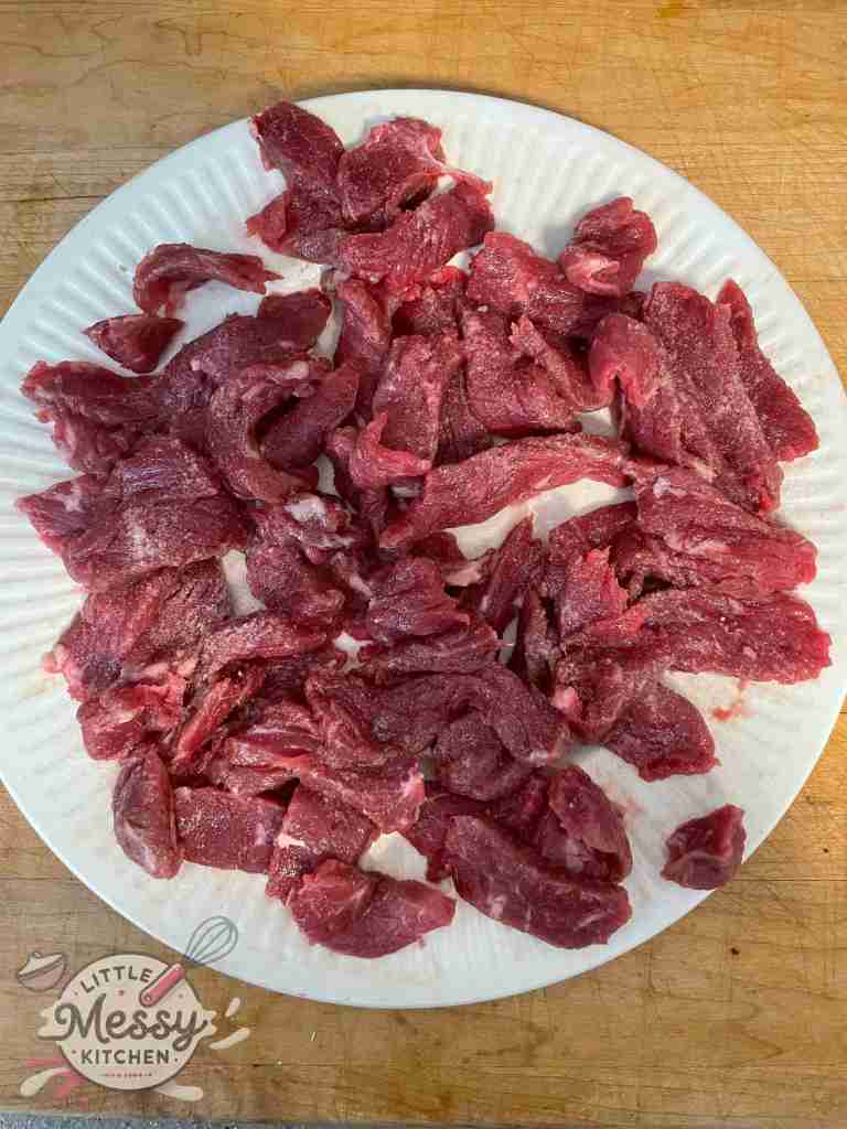 Flank steak sliced in a plate.