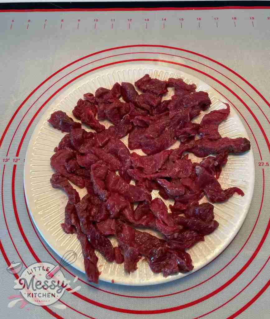 Steak slices on a plate.