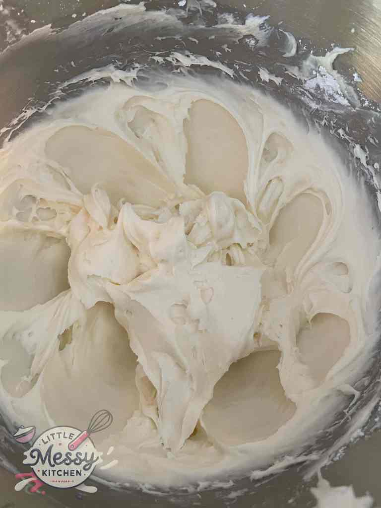 Cream Cheese icing in a mixing bowl.