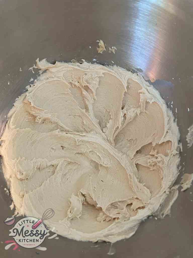 Peanut butter filling in a stand mixer.