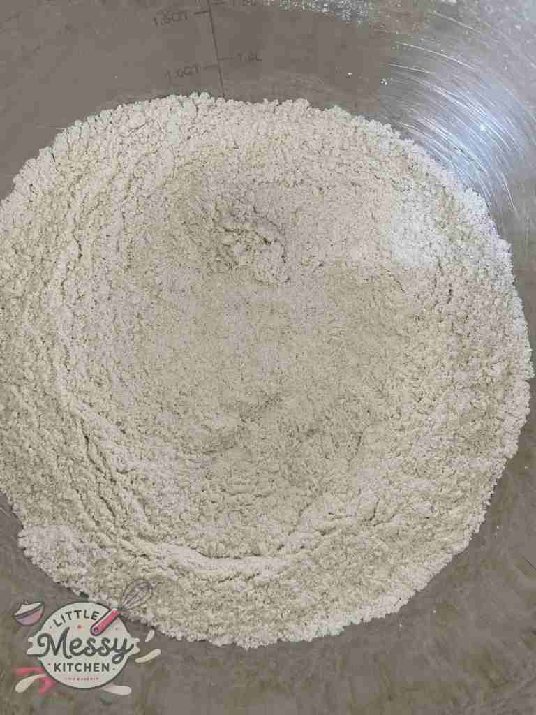 Flour mixture in a mixing bowl,