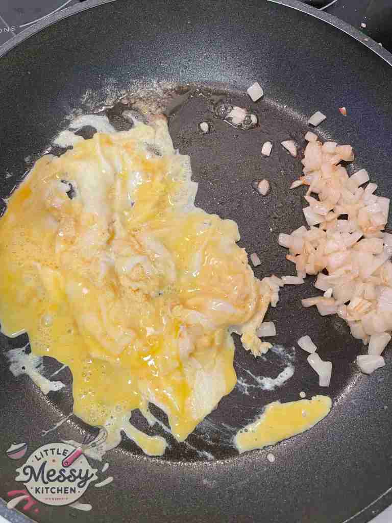 Eggs added to the sillet.