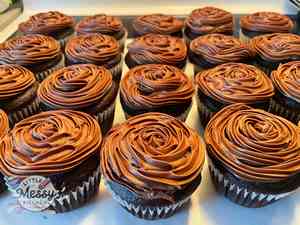 Serving of double chocolate cupcakes.