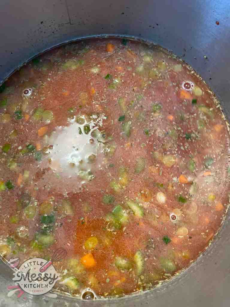 Vegetable soup in a stockpot.
