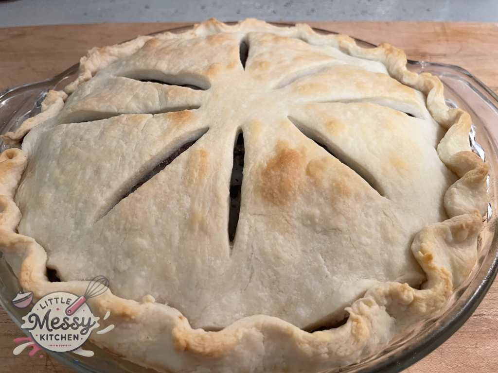 French Canadian Tourtière in a pie dish.