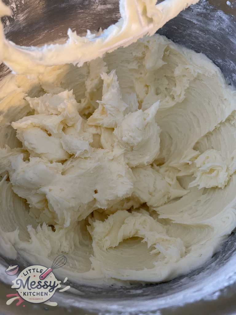 Powdered sugar added to the butter for the buttercream.